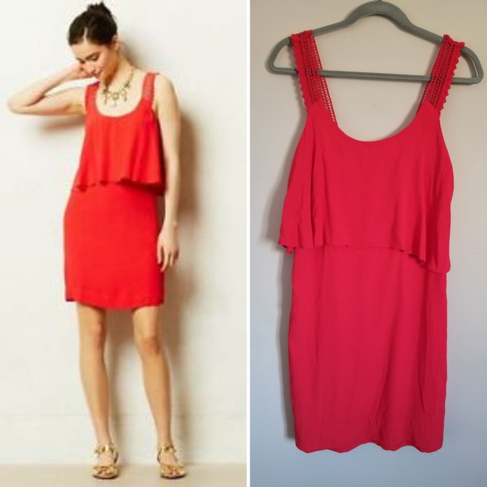 Maeve Tisana Tiered Red Dress Crochet Lace Straps
